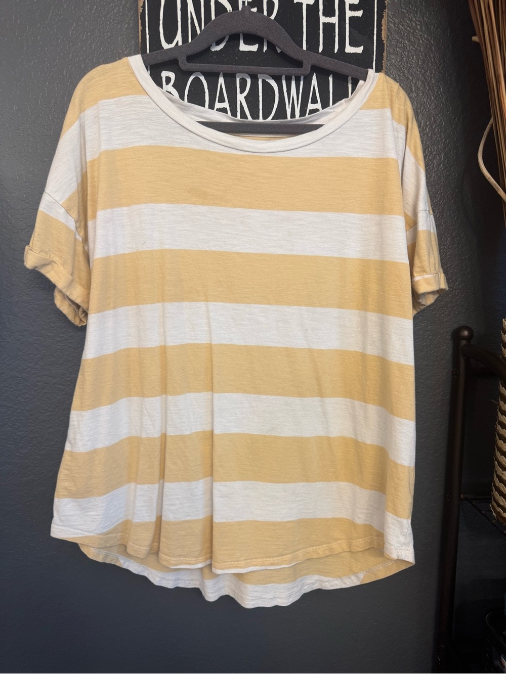 Maurices Striped Short Sleeve Tee - White & Yellow. XXL